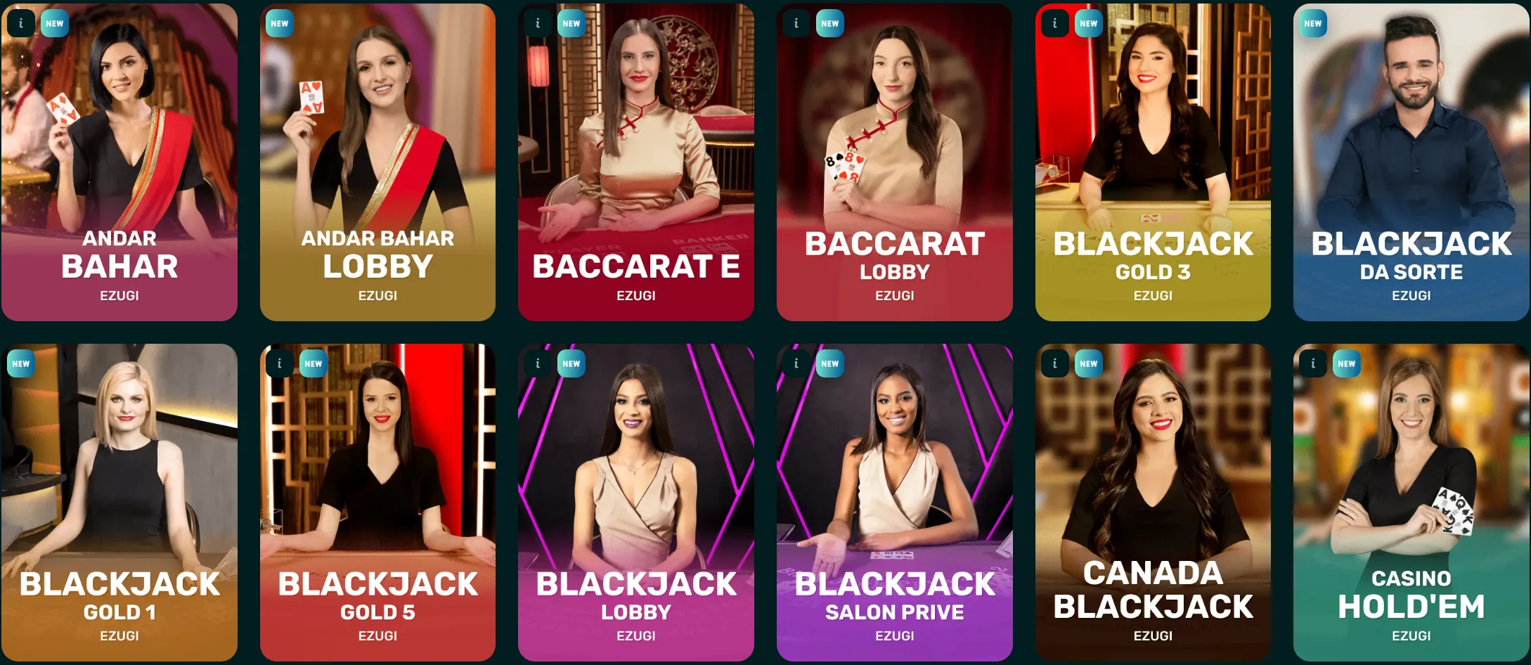 Spinaconda Casino live casino met Ezugi baccarat en blackjack tafels