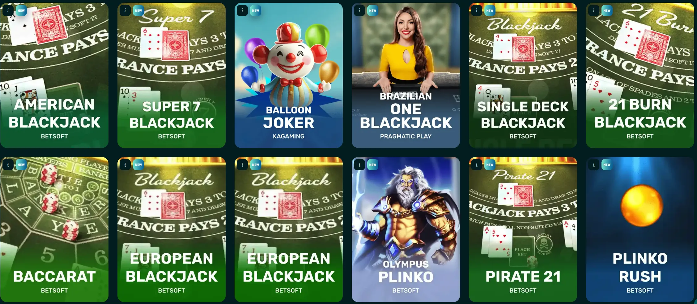 Spinaconda Casino tafelspellen met blackjack- en baccarat-varianten